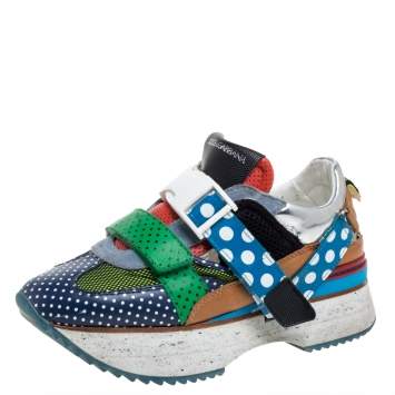 Pre Owned Dolce & Gabbana Multicolor Mesh And Suede Leather Polka Dot Low Top Platform Sneakers Size 38