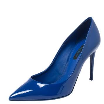 Pre Owned Dolce & Gabbana Blue Patent Leather Pumps Size 37