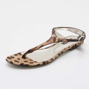 Pre Owned Dolce & Gabbana Leopard Thong Sandals Size 36 