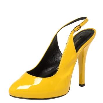 Pre Owned Dolce & Gabbana Yellow Patent Leather Sling Back Pumps Size 36.5