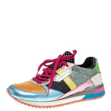 Pre Owned Dolce & Gabbana Multicolor Glitters Leather Low Top Sneakers Size 37.5