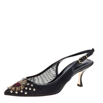 Pre Owned  Dolce & Gabbana Black Lori Embellished Slingback Pumps  Size 38