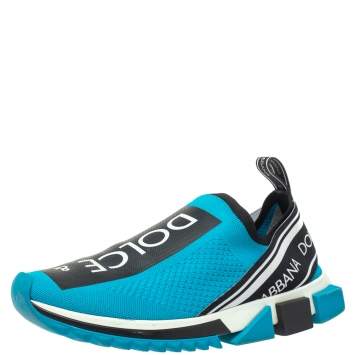Pre Owned Dolce & Gabbana Blue/Black Stretch Fabric Sorrento Slip On Sneakers Size 41