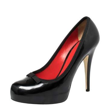 Pre Owned Dolce & Gabbana Black Patent Leather Bow Platform Pumps Size 40