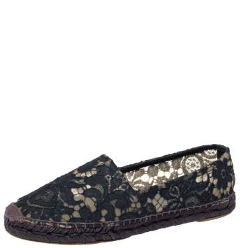 Pre Owned Dolce & Gabbana Blue Floral Lace Espadrille Flats Size 39