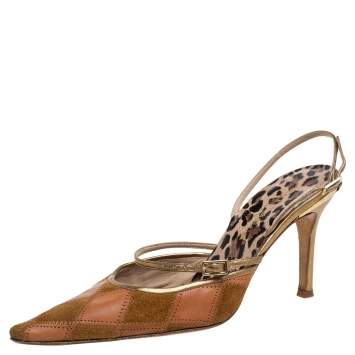 Pre Owned Dolce & Gabbana Brown Suede and  Leather Slingback Pointed Toe Sandals Size 38