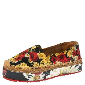 مملوكة مسبقًا Dolce & Gabbana Red Floral Printed Canvas Platform Espadrilles Size 37
