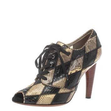 Pre Owned Dolce & Gabbana  Python Patch Work Open Toe Boots Size 39.5