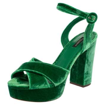 Pre Owned Dolce & Gabbana Green Velvet Keira Platform Ankle Wrap Sandals Size 40