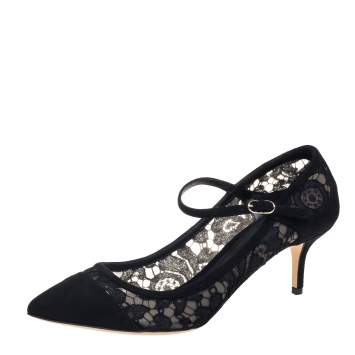 Pre Owned Dolce & Gabbana Lace And Suede Mary Jane Pumps Size 39.5