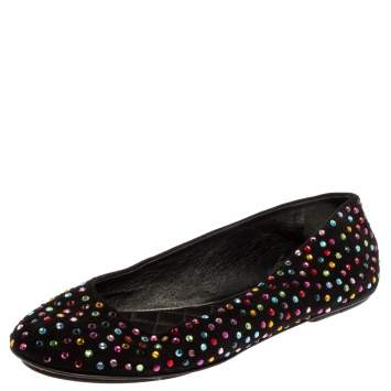 Pre Owned Dolce & Gabbana Black Suede Crystal Embellished Ballet Flats Size 39