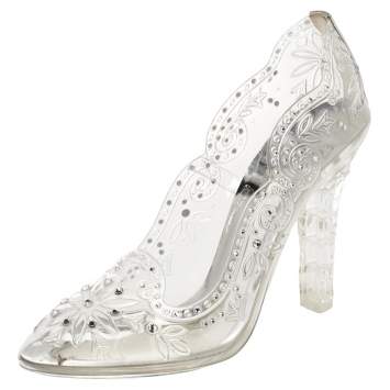 Pre Owned Dolce & Gabbana Silver PVC Crystal Embellishment Cinderella Pumps Size 37.5
