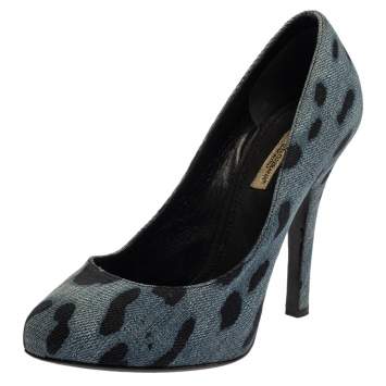 Pre Owned Dolce & Gabbana Blue Leopard Print Denim Pumps Size 37