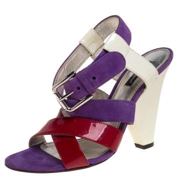 Pre Owned Dolce & Gabbana Multicolor Patent Leather And Suede Singback Sandals Size 39