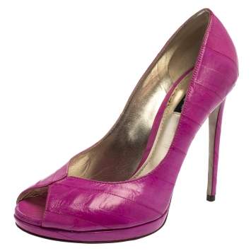 Pre Owned Dolce & Gabbana Pink Eel Leather Peep Toe Pumps Size 39.5