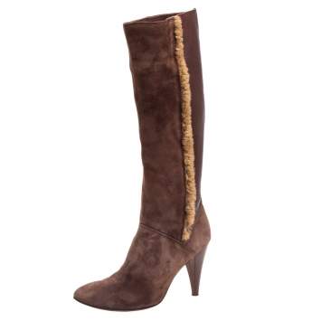 Pre Owned Dolce & Gabbana Brown Leather And Suede Knee Length Boots Size 40