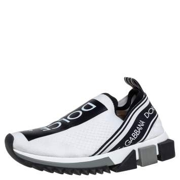 Pre Owned Dolce & Gabbana White/Black Knit Fabric Sorrento Sneakers Size 36.5