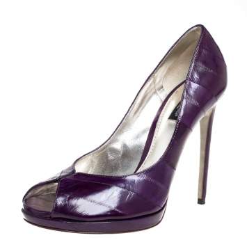 Pre Owned Dolce & Gabbana Purple Eel Leather Peep Toe Pumps Size 39.5