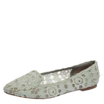 Pre Owned Dolce & Gabbana Light Blue Lace Smoking Slippers Size 41