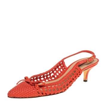 Pre Owned Dolce & Gabbana Orange Woven Leather Bow Slingback Sandals Size 40 