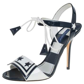 Pre Owned Dolce & Gabbana Navy Blue/White Patent Leather Sailor Sandals Size 37