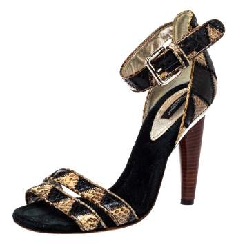 Pre Owned Dolce & Gabbana Black/Beige Python Ankle Strap Sandals Size 39
