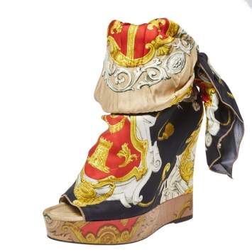 Pre Owned Dolce & Gabbana Multicolor Scarf Open Toe Ankle Wrap Wedge Pumps Size 40