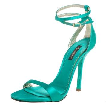 Pre Owned Dolce & Gabbana Green Satin Ankle Strap Sandals Size 36