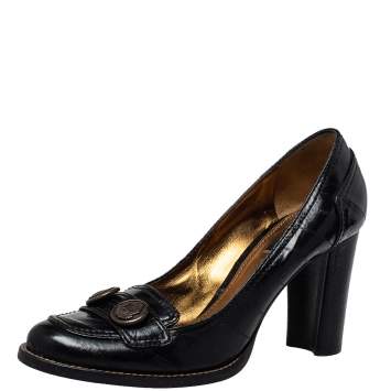 Pre Owned Dolce & Gabbana Black Leather Slip On Loafer Pumps Size 38.5