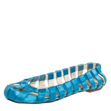 Pre Owned Dolce & Gabbana Blue Satin Ballet Flats Size 40