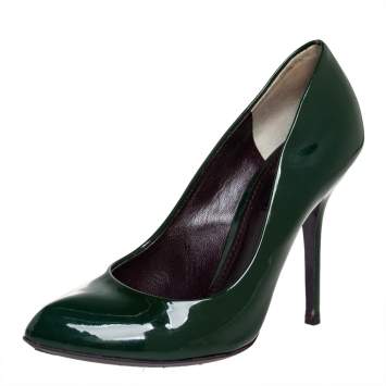 Pre Owned Dolce & Gabbana Green Patent Leather Almond Toe Pumps Size 37.5