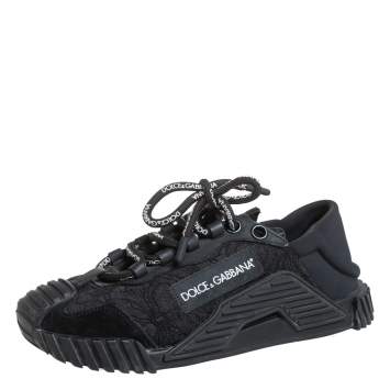 Pre Owned Dolce & Gabbana Black Lace And Nylon Ns1 Low Top Sneakers Size 36