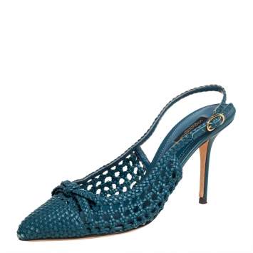 Pre Owned Dolce & Gabbana Blue Woven Leather Bellucci Slingback Sandals Size 39