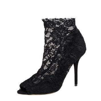 Pre Owned Dolce & Gabbana Black Lace Ankle Boots Size 38