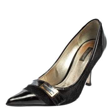 Pre Owned Dolce & Gabbana Black Patent Leather And Fur Pointed Toe Pumps Size 36.5
