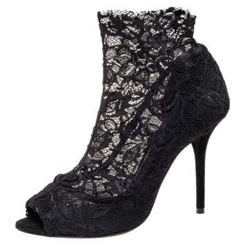 مملوكة مسبقًا Dolce & Gabbana Black Lace Peep Toe Boots Size 41