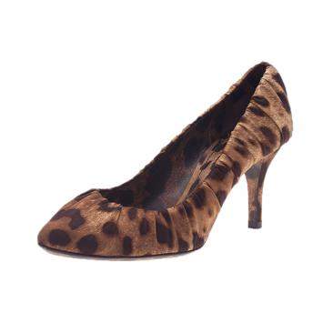 Pre Owned Dolce & Gabbana Leopard Print Scrunched Satin Pumps Size 37.5