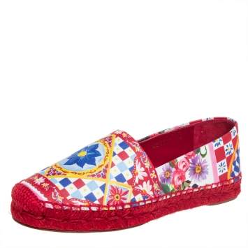 Pre Owned Dolce & Gabbana Multicolor Floral Printed Leather Espadrille Flats Size 36