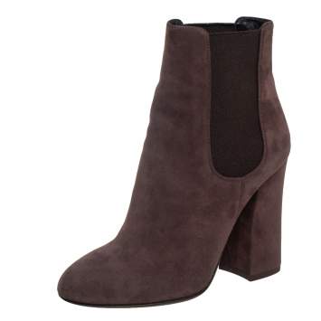 مملوكة مسبقًا Dolce & Gabbana Brown Suede Chelsea Block Heel Ankle Boots Size 36