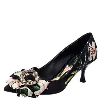Pre Owned Dolce & Gabbana Multicolor Floral Print Fabric Crystal Embellished Pumps Size 38.5