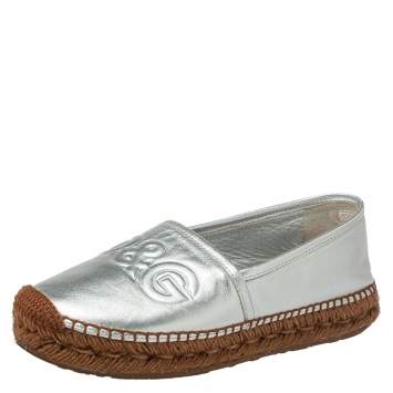 Pre Owned Dolce & Gabbana Brown/Silver Leather Espadrille Flats Size 39