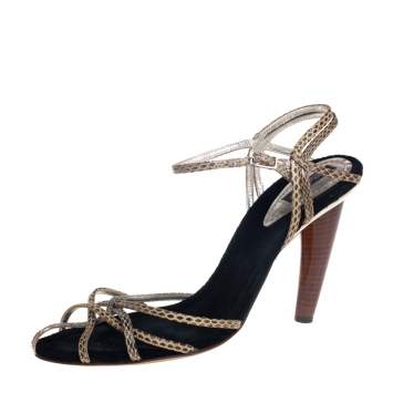 Pre Owned Dolce & Gabbana Beige Snakeskin Ankle Strap Sandals Size 39