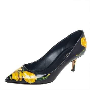 Pre Owned Dolce & Gabbana Black Floral Print Leather Pointed Toe Pumps Size 38