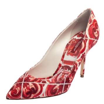 مملوكة مسبقًا Dolce & Gabbana Red Jacquard Fabric Pointed Toe Pumps Size 38