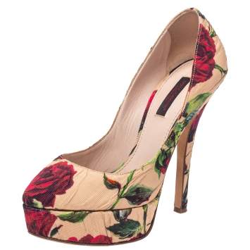 Pre Owned Dolce & Gabbana Beige Printed Fabric Pumps Size 36