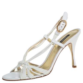 Pre Owned Dolce & Gabbana White Leather Slingback Sandals Size 40