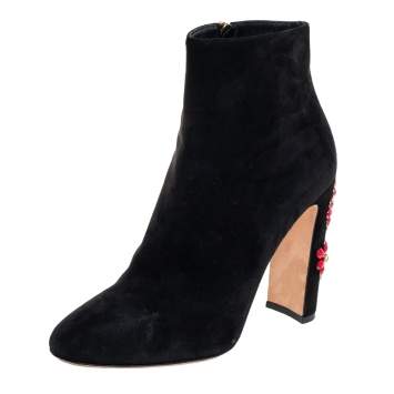 Pre Owned Dolce & Gabbana Black Suede Embellished Heel Ankle Boots Size 40
