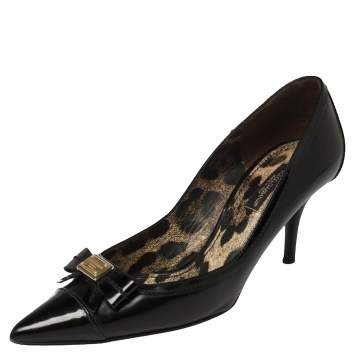 Pre Owned Dolce & Gabbana Black Patent Leather Bow Pointed Toe Pumps Size 38