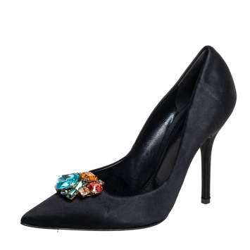 Pre Owned Dolce & Gabbana Black Satin Crytal Embellished Pumps Size 39