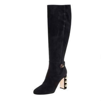 Pre Owned Dolce & Gabbana Black Suede  Over The Knee Boots Size 37.5